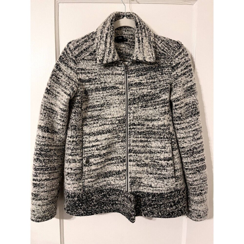 Womens Club Monaco Jacket Tweed Mohair/Wool Full Zip Collar Gray Size S